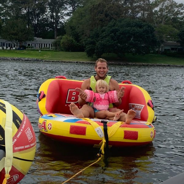 a raft next to a body of water