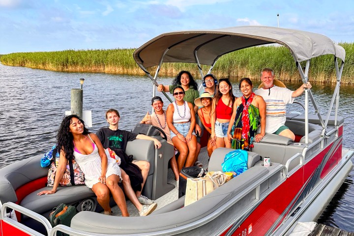 a group of people on a boat