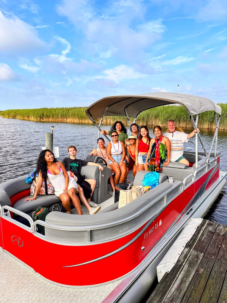 a group of people on a boat