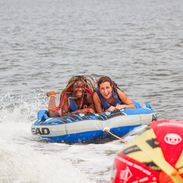 a raft next to a body of water